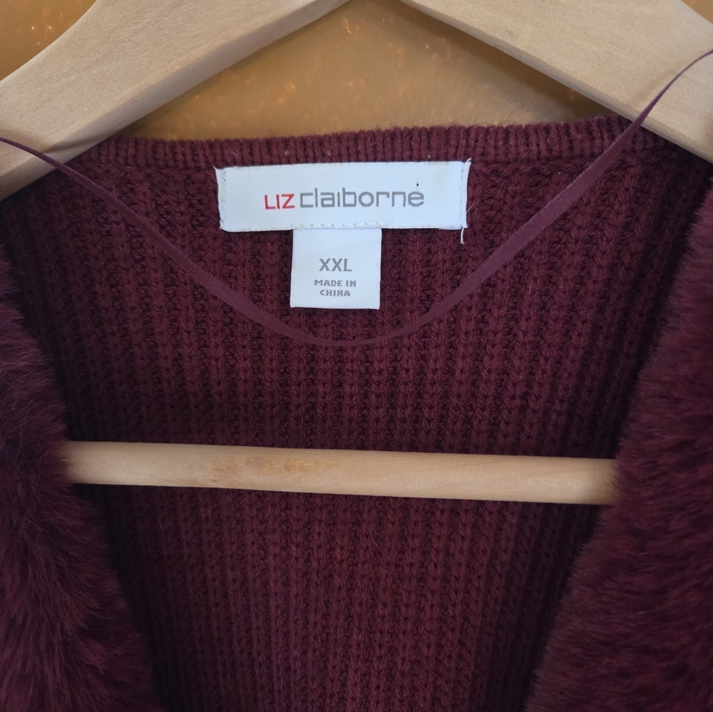 LIZ CLAIBOURNE WOMEN'S FAUX FUR BURGUNDY VEST SIZE XXL - Picture 3 of 6